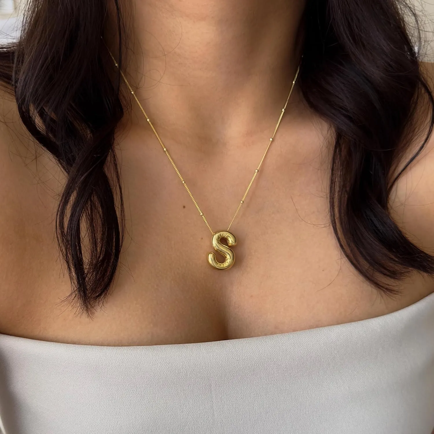 Initial Necklaces for Women,Trendy Gold Letter Necklace Dainty Gold Letter Necklace Chunky Initial Pendant Charm Custom Name Jewelry for Women Gifts