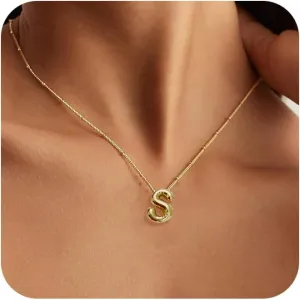 Initial Necklaces for Women,Trendy Gold Letter Necklace Dainty Gold Letter Necklace Chunky Initial Pendant Charm Custom Name Jewelry for Women Gifts