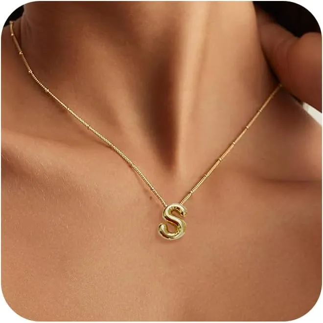 Initial Necklaces for Women,Trendy Gold Letter Necklace Dainty Gold Letter Necklace Chunky Initial Pendant Charm Custom Name Jewelry for Women Gifts