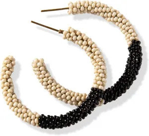 INK ALLOY Beaded Boho Hoop Earrings for Women, Cammy Color Block Seed Bead Statement Hoops, Hypoallergenic Handmade Jewelry for the Modern Bohemian, 1.25-Inch Length