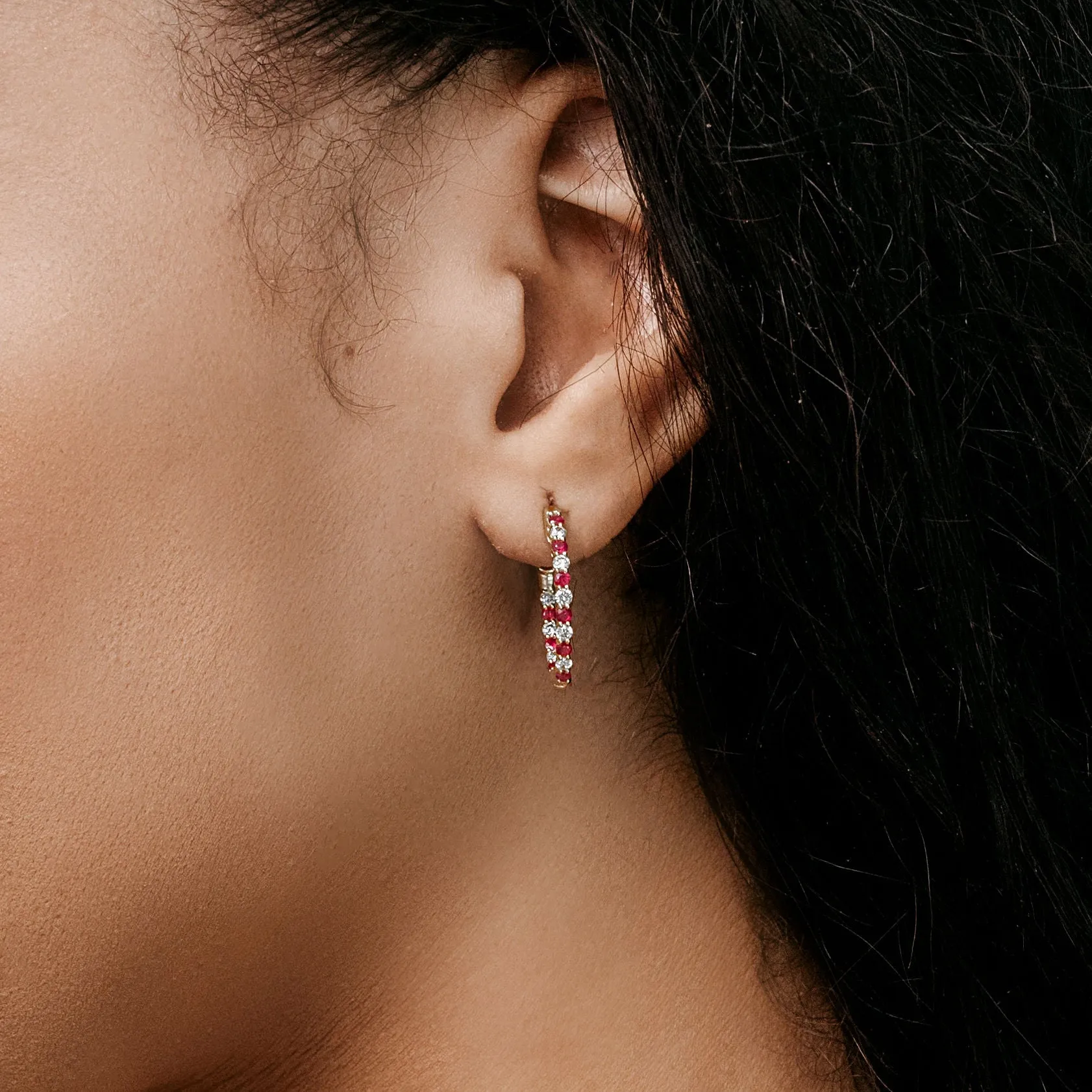 Inside & Out Ruby & Diamond Hoop Earrings