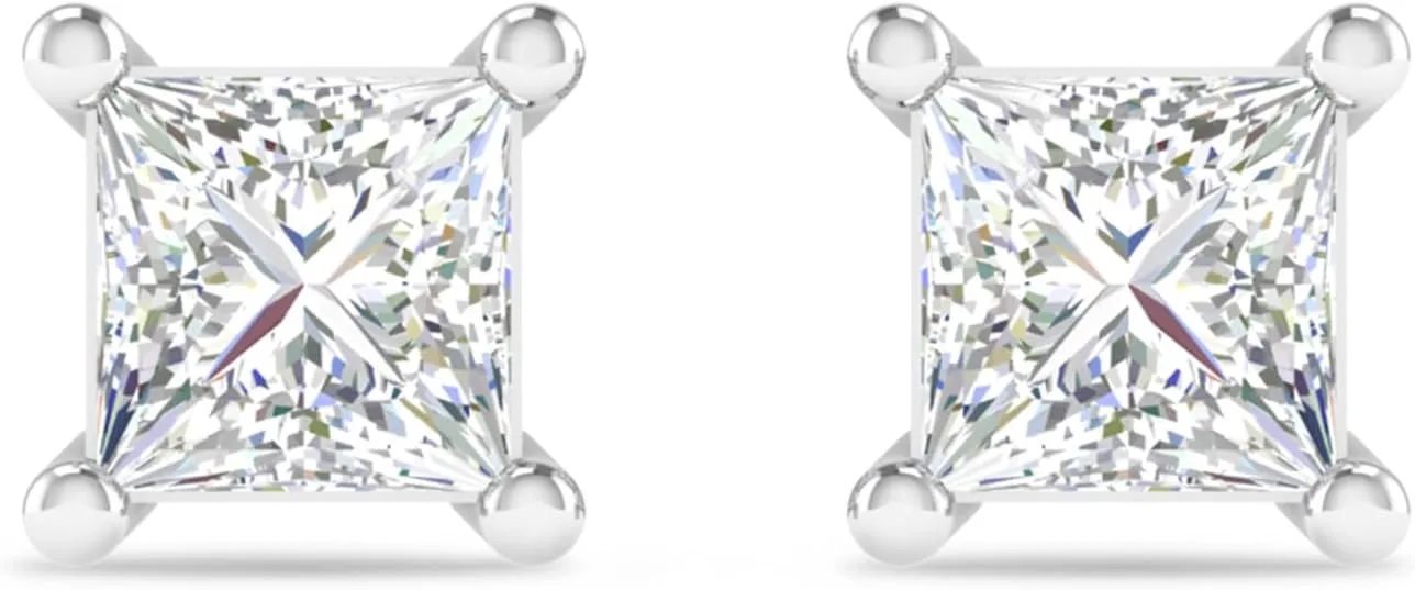 Inspereza 1/4 to 2 Carat 14K Gold Princess Cut Diamond Solitaire 4-Prong Stud Earring For Women (J Color, I3 Clarity)
