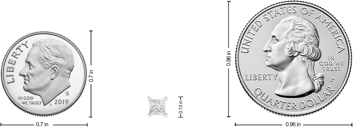 Inspereza 1/4 to 2 Carat 14K Gold Princess Cut Diamond Solitaire 4-Prong Stud Earring For Women (J Color, I3 Clarity)