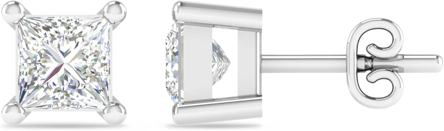 Inspereza 1/4 to 2 Carat 14K Gold Princess Cut Diamond Solitaire 4-Prong Stud Earring For Women (J Color, I3 Clarity)