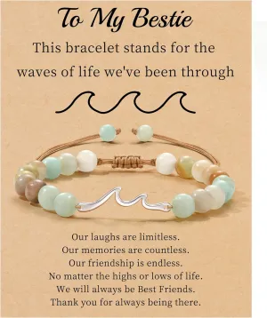 Inspirational Gifts for Women, Wave Bracelet Encouragement Gifts, Natural Stone Beaded Bracelets Life Is Tough Cheer Up Spiritual Thoughtful Get Weel Gifts Birthday Mothers Day Jewelry