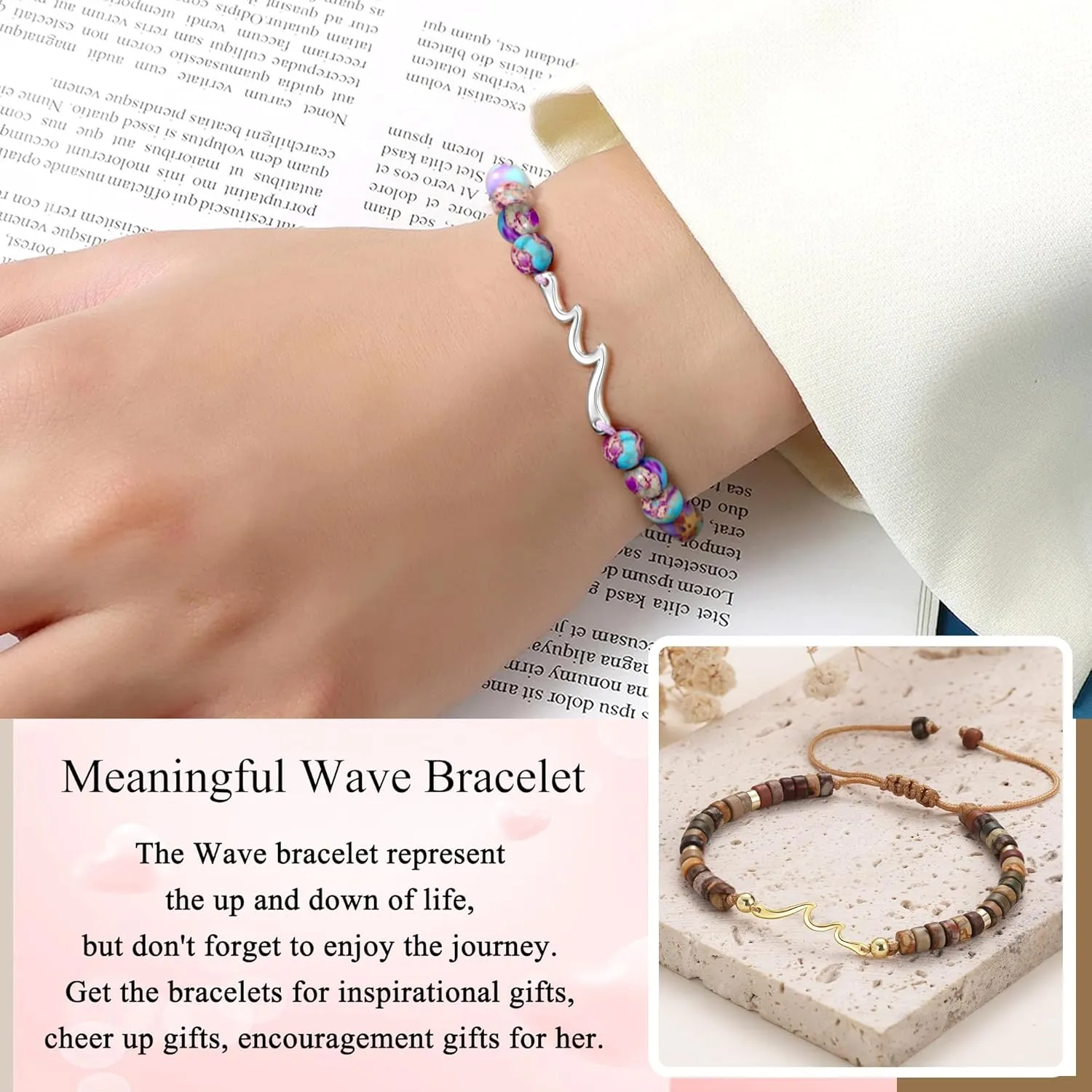 Inspirational Gifts for Women, Wave Bracelet Encouragement Gifts, Natural Stone Beaded Bracelets Life Is Tough Cheer Up Spiritual Thoughtful Get Weel Gifts Birthday Mothers Day Jewelry
