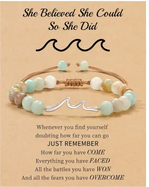 Inspirational Gifts for Women, Wave Bracelet Encouragement Gifts, Natural Stone Beaded Bracelets Life Is Tough Cheer Up Spiritual Thoughtful Get Weel Gifts Birthday Mothers Day Jewelry