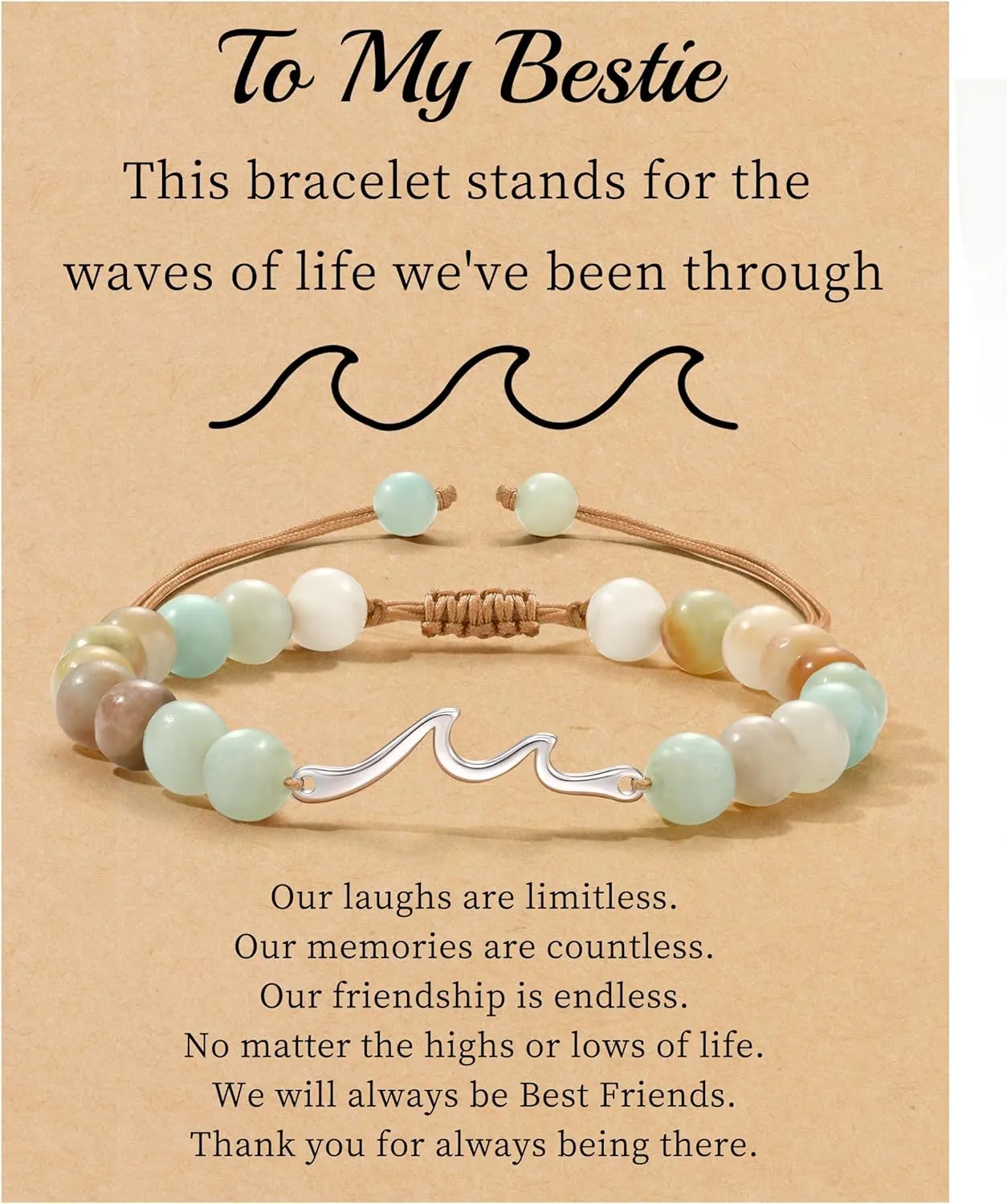 Inspirational Gifts for Women, Wave Bracelet Encouragement Gifts, Natural Stone Beaded Bracelets Life Is Tough Cheer Up Spiritual Thoughtful Get Weel Gifts Birthday Mothers Day Jewelry