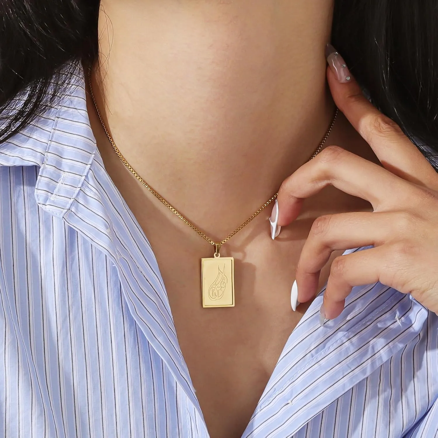 Islamic Necklace - Tawakkul Written 18K Gold Plated Silver Pendant Tawakkul (Trust) Necklace Arabic Tawakkul Necklace Trust in God 18kt Gold Plated for Women Men
