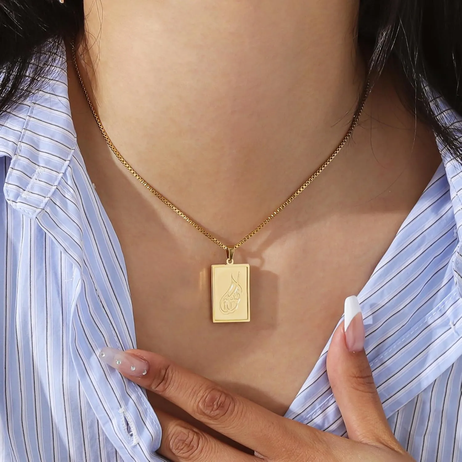 Islamic Necklace - Tawakkul Written 18K Gold Plated Silver Pendant Tawakkul (Trust) Necklace Arabic Tawakkul Necklace Trust in God 18kt Gold Plated for Women Men