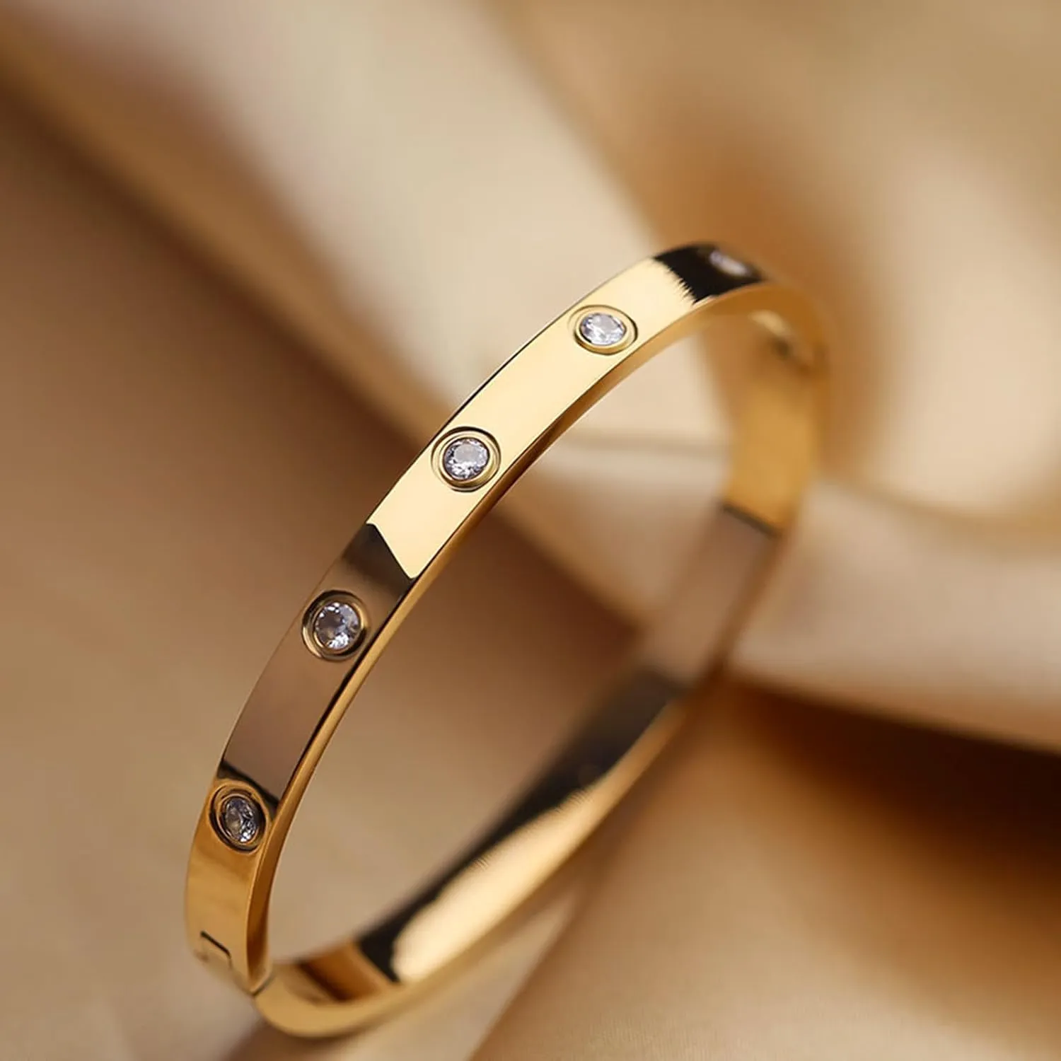 ISQ Gold Bracelets for Women, 2Pcs 18K Gold Plated Cubic Zirconia Stainless Steel Bangle 10 Zircons Bracelet Jewelry, Wedding Gifts for Women
