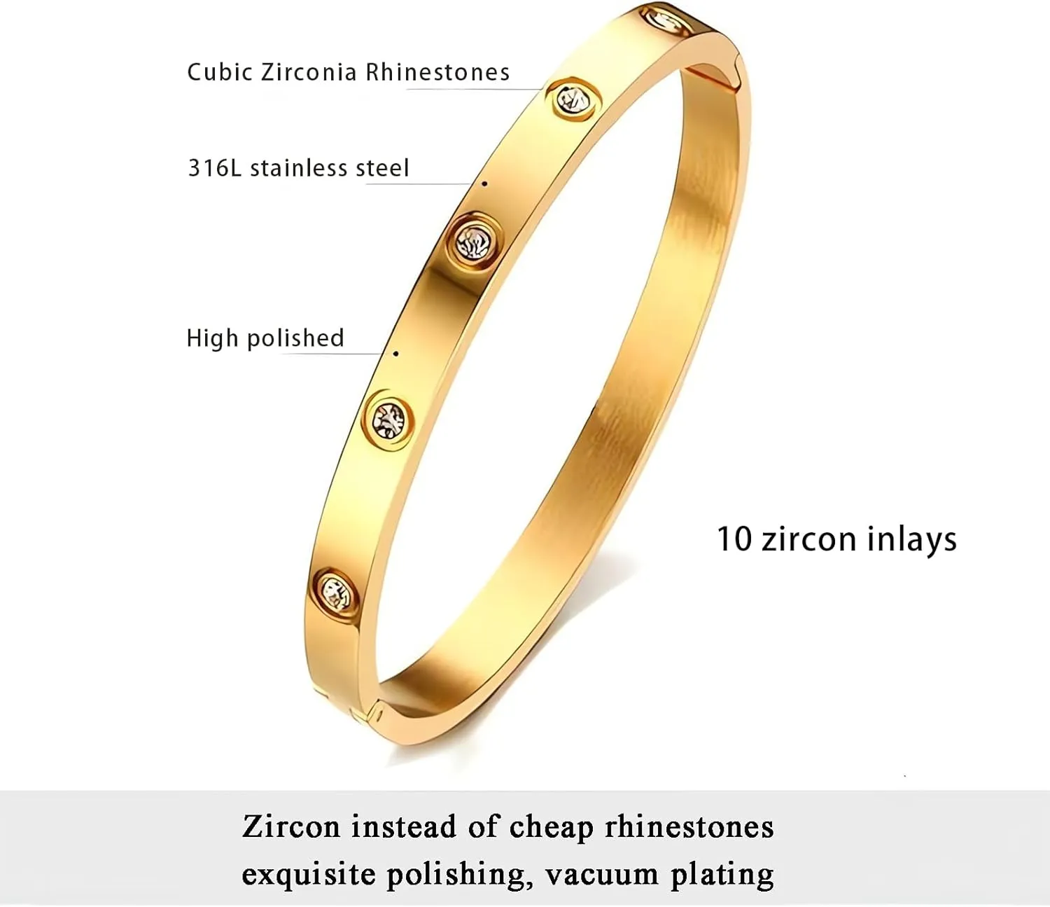 ISQ Gold Bracelets for Women, 2Pcs 18K Gold Plated Cubic Zirconia Stainless Steel Bangle 10 Zircons Bracelet Jewelry, Wedding Gifts for Women