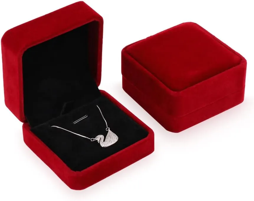 iSuperb 2 Pcs Red Velvet Necklace Box Case Bracelet Pendant Chain Jewelry Cases Gift Boxes 3.1x1.6x2.8inch for Jewelry Bracelet Earring Display