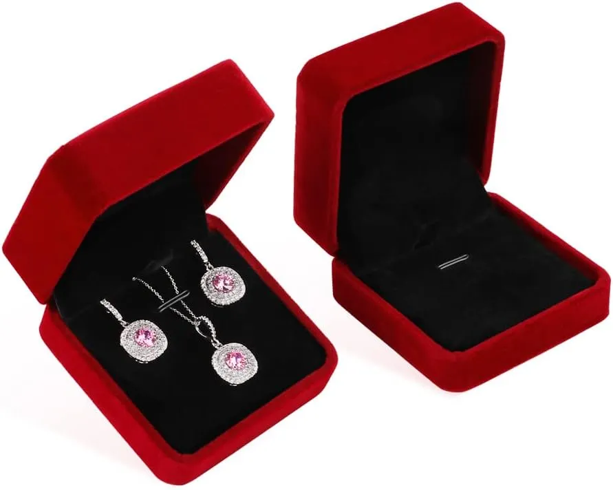 iSuperb 2 Pcs Red Velvet Necklace Box Case Bracelet Pendant Chain Jewelry Cases Gift Boxes 3.1x1.6x2.8inch for Jewelry Bracelet Earring Display