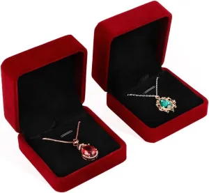 iSuperb 2 Pcs Red Velvet Necklace Box Case Bracelet Pendant Chain Jewelry Cases Gift Boxes 3.1x1.6x2.8inch for Jewelry Bracelet Earring Display