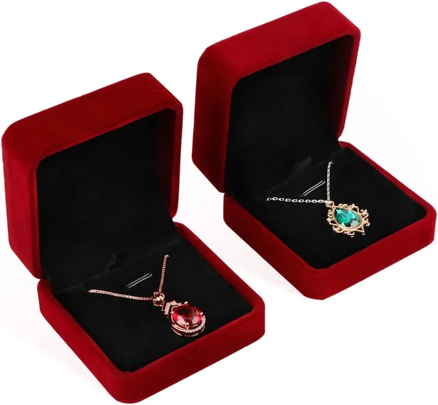 iSuperb 2 Pcs Red Velvet Necklace Box Case Bracelet Pendant Chain Jewelry Cases Gift Boxes 3.1x1.6x2.8inch for Jewelry Bracelet Earring Display