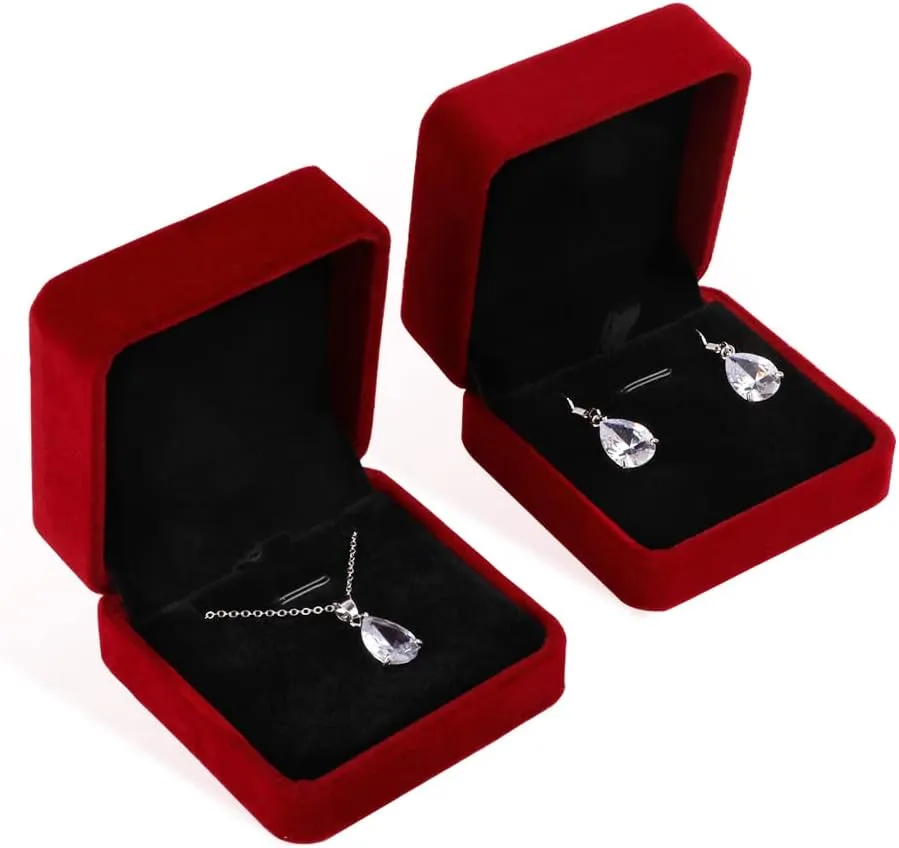 iSuperb 2 Pcs Red Velvet Necklace Box Case Bracelet Pendant Chain Jewelry Cases Gift Boxes 3.1x1.6x2.8inch for Jewelry Bracelet Earring Display
