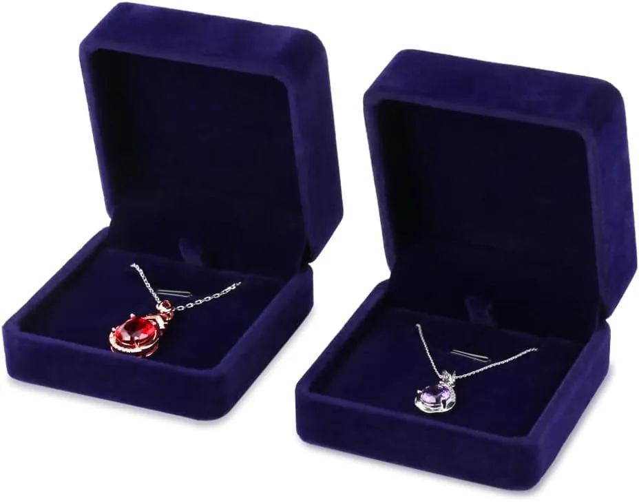 iSuperb Set of 2 Blue Velvet Necklace Pendant Box Jewelry Box Gift Boxes 3.1x1.6x2.8inch
