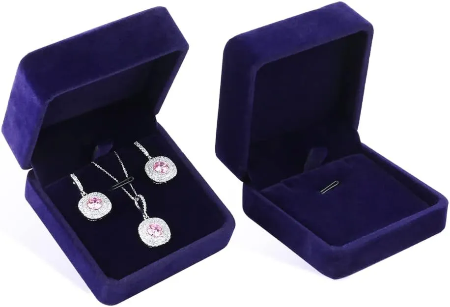 iSuperb Set of 2 Blue Velvet Necklace Pendant Box Jewelry Box Gift Boxes 3.1x1.6x2.8inch