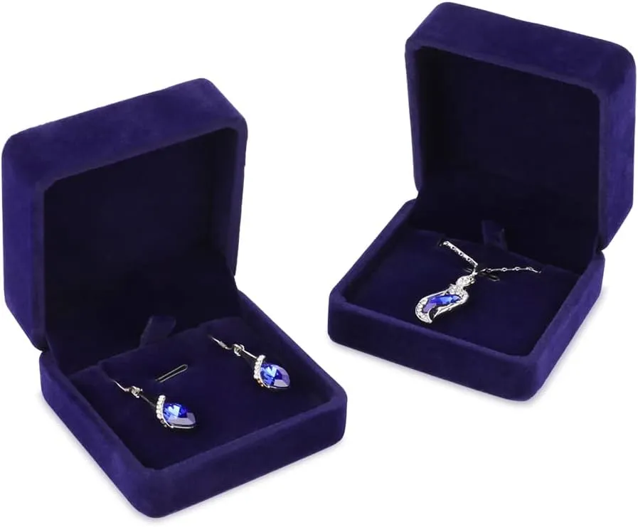 iSuperb Set of 2 Blue Velvet Necklace Pendant Box Jewelry Box Gift Boxes 3.1x1.6x2.8inch