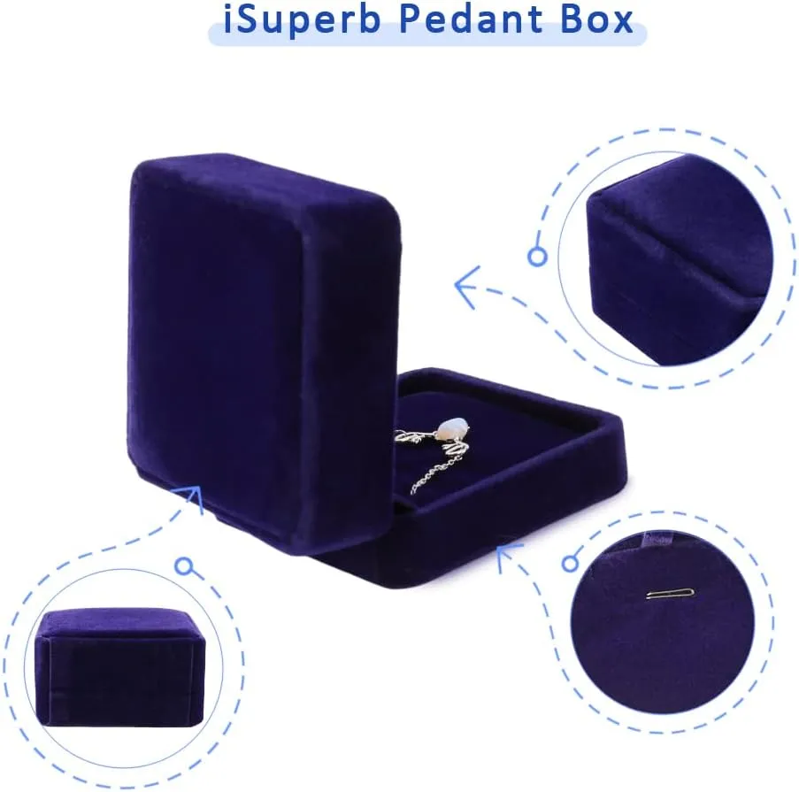 iSuperb Set of 2 Blue Velvet Necklace Pendant Box Jewelry Box Gift Boxes 3.1x1.6x2.8inch