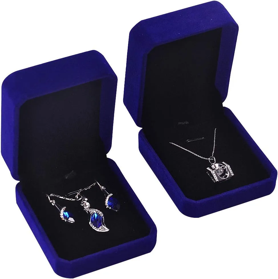 iSuperb Set of 2 Blue Velvet Necklace Pendant Box Jewelry Box Gift Boxes 3.1x1.6x2.8inch