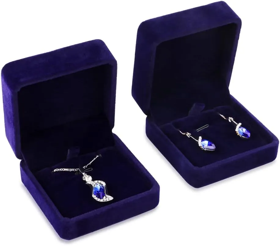 iSuperb Set of 2 Blue Velvet Necklace Pendant Box Jewelry Box Gift Boxes 3.1x1.6x2.8inch