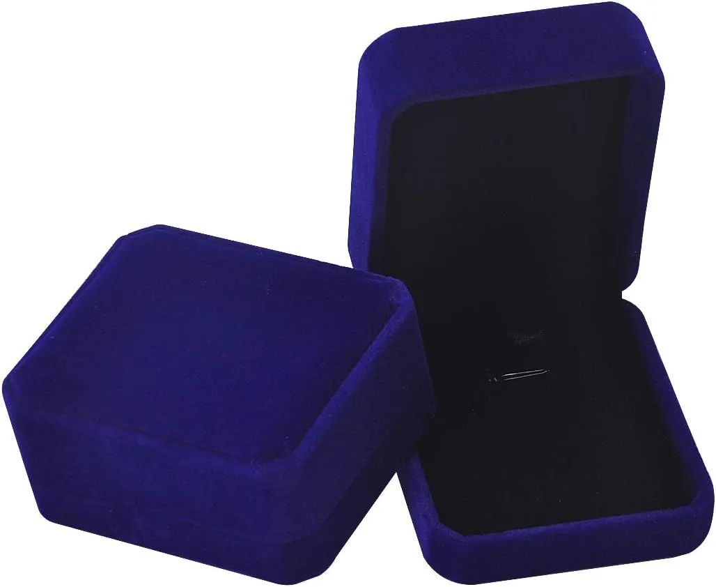 iSuperb Set of 2 Blue Velvet Necklace Pendant Box Jewelry Box Gift Boxes 3.1x1.6x2.8inch