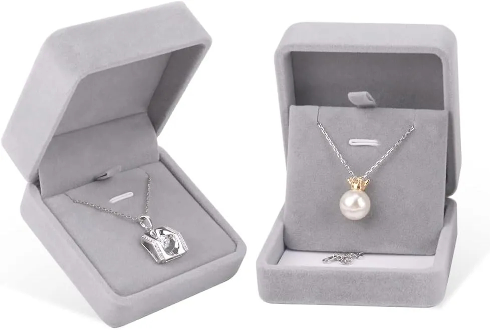 iSuperb Set of 2 Gray Velvet Necklace Pendant Box Jewelry Box Gift Boxes 3.1x1.6x2.8inch