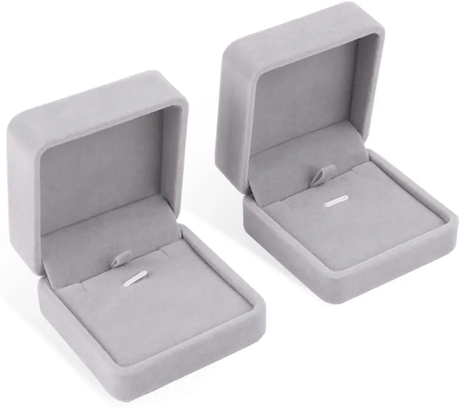 iSuperb Set of 2 Gray Velvet Necklace Pendant Box Jewelry Box Gift Boxes 3.1x1.6x2.8inch