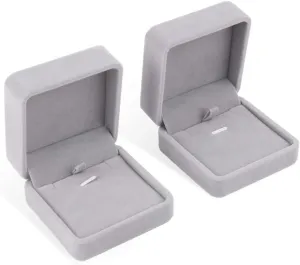 iSuperb Set of 2 Gray Velvet Necklace Pendant Box Jewelry Box Gift Boxes 3.1x1.6x2.8inch