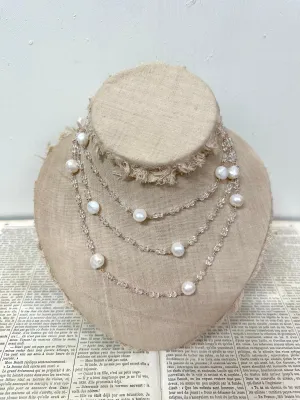 Italian Long Pearl & Crystal Necklace