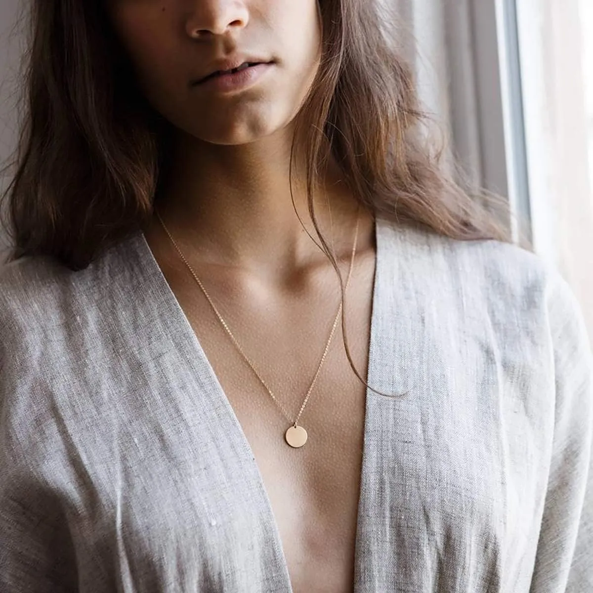 itianxi Dainty Bar Necklace for Women,Gold/Silver Cute Delicate Disc Necklcace,Trendy Elegant Dot Fashion Necklace