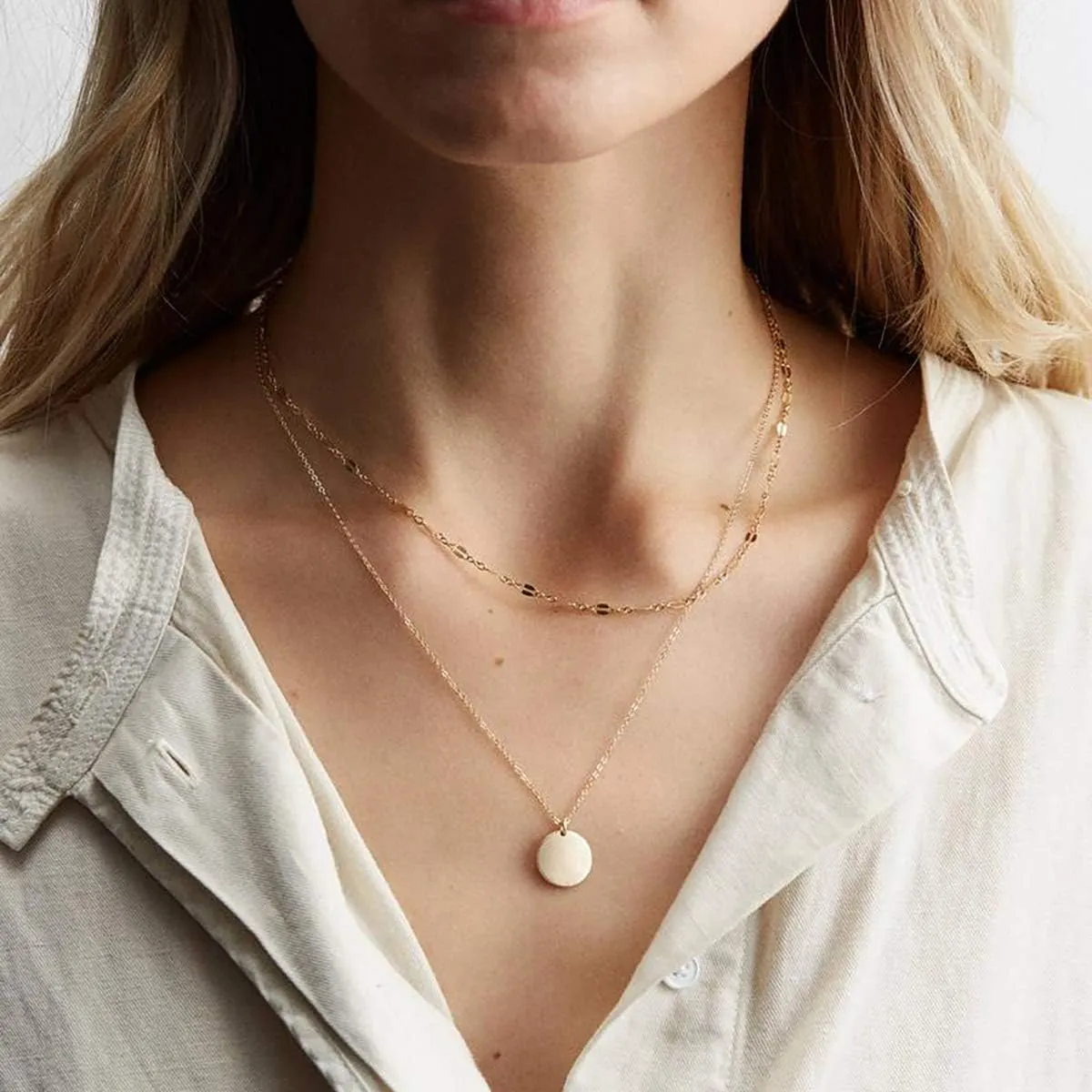 itianxi Dainty Bar Necklace for Women,Gold/Silver Cute Delicate Disc Necklcace,Trendy Elegant Dot Fashion Necklace