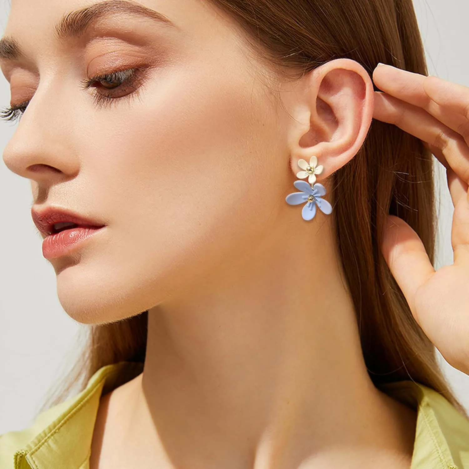 Jean Beau Flower Stud Earrings for Women Dainty 14k Gold Plated Hypoallergenic Spring Floral Cluster Cute Earrings Fashion Outfit Accessories Jewelry Gift
