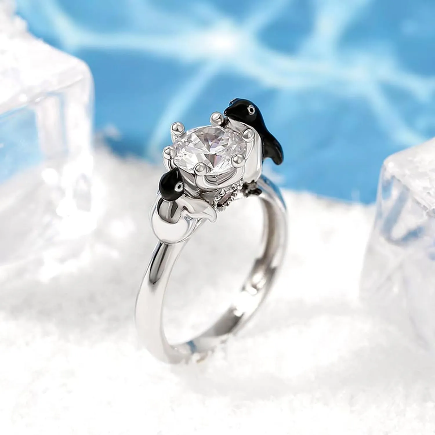 Jeulia Hug Me Animal Round Cut Sterling Silver Ring for Women Couples Engagement Wedding Anniversary Christmas Mother's Day Diamond Band with Jewelry Box