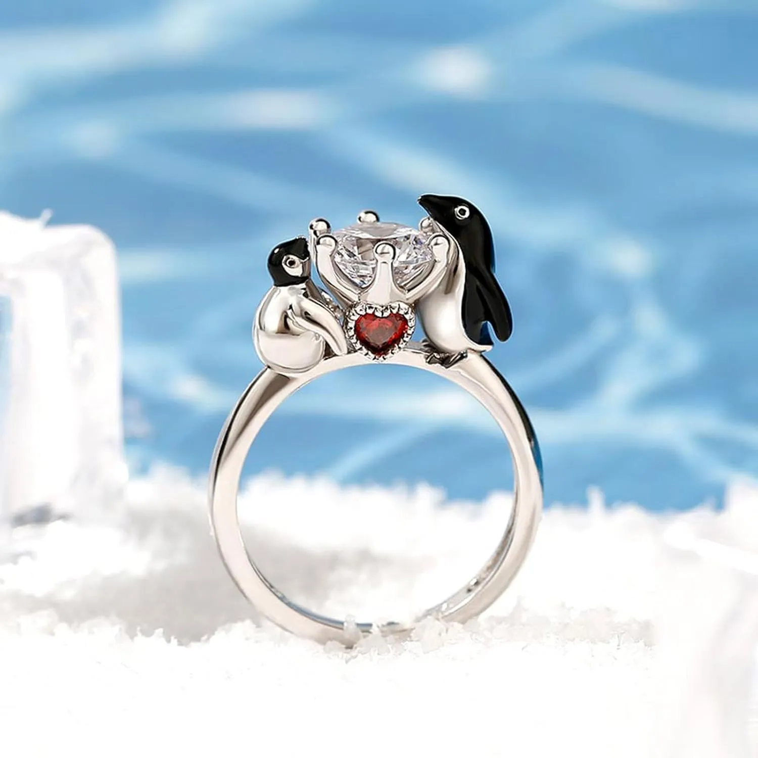 Jeulia Hug Me Animal Round Cut Sterling Silver Ring for Women Couples Engagement Wedding Anniversary Christmas Mother's Day Diamond Band with Jewelry Box