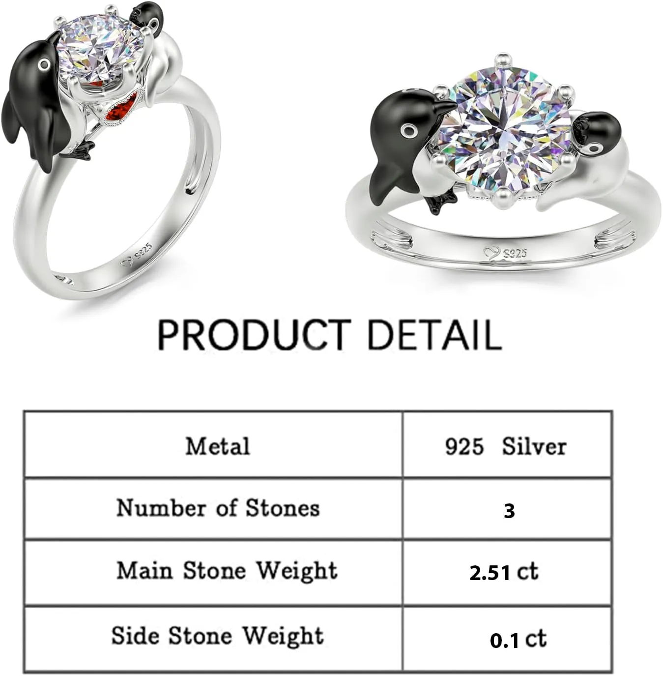 Jeulia Hug Me Animal Round Cut Sterling Silver Ring for Women Couples Engagement Wedding Anniversary Christmas Mother's Day Diamond Band with Jewelry Box