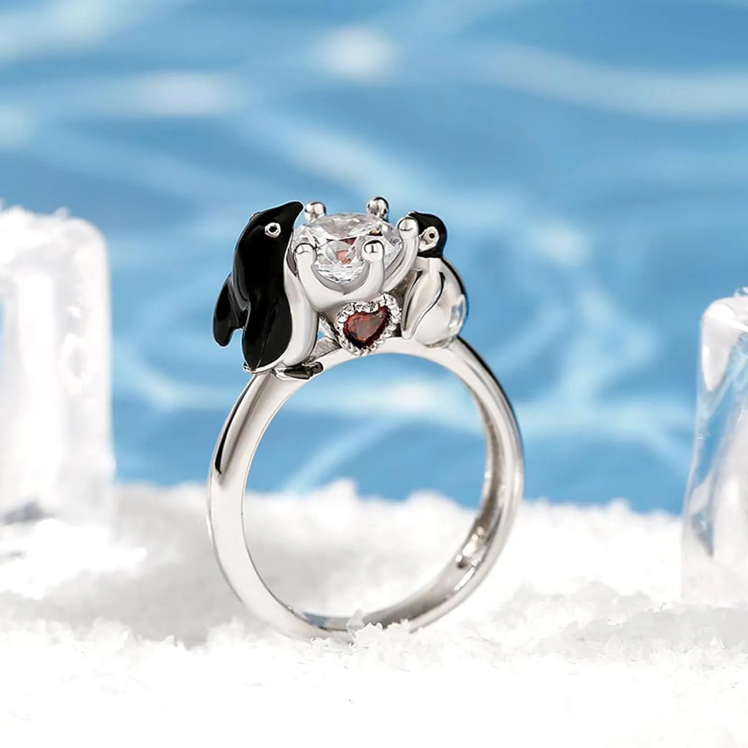 Jeulia Hug Me Animal Round Cut Sterling Silver Ring for Women Couples Engagement Wedding Anniversary Christmas Mother's Day Diamond Band with Jewelry Box