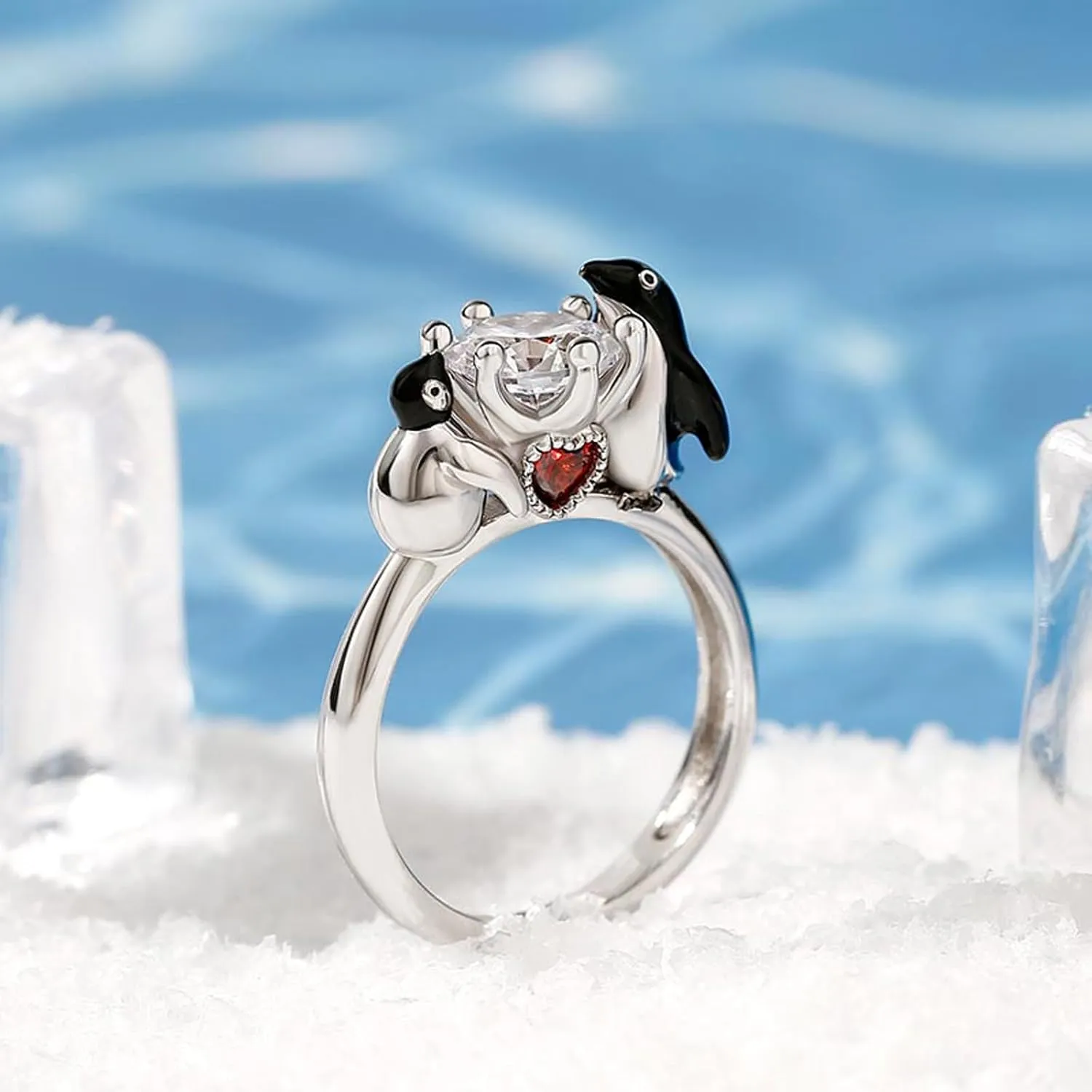 Jeulia Hug Me Animal Round Cut Sterling Silver Ring for Women Couples Engagement Wedding Anniversary Christmas Mother's Day Diamond Band with Jewelry Box