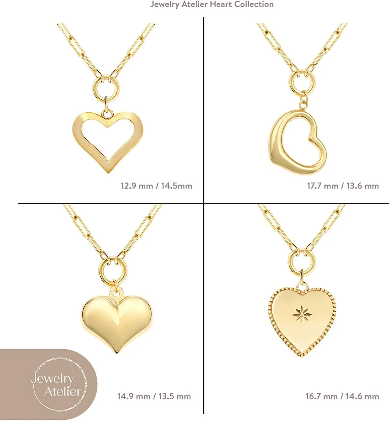 Jewelry Atelier Gold Filled Pendant Necklace Collection - 14K Yellow Gold Filled Pendant Necklace with Solid Clip Chain for Women (Different Sizes and Styles with Extension/Adjustable Chain)