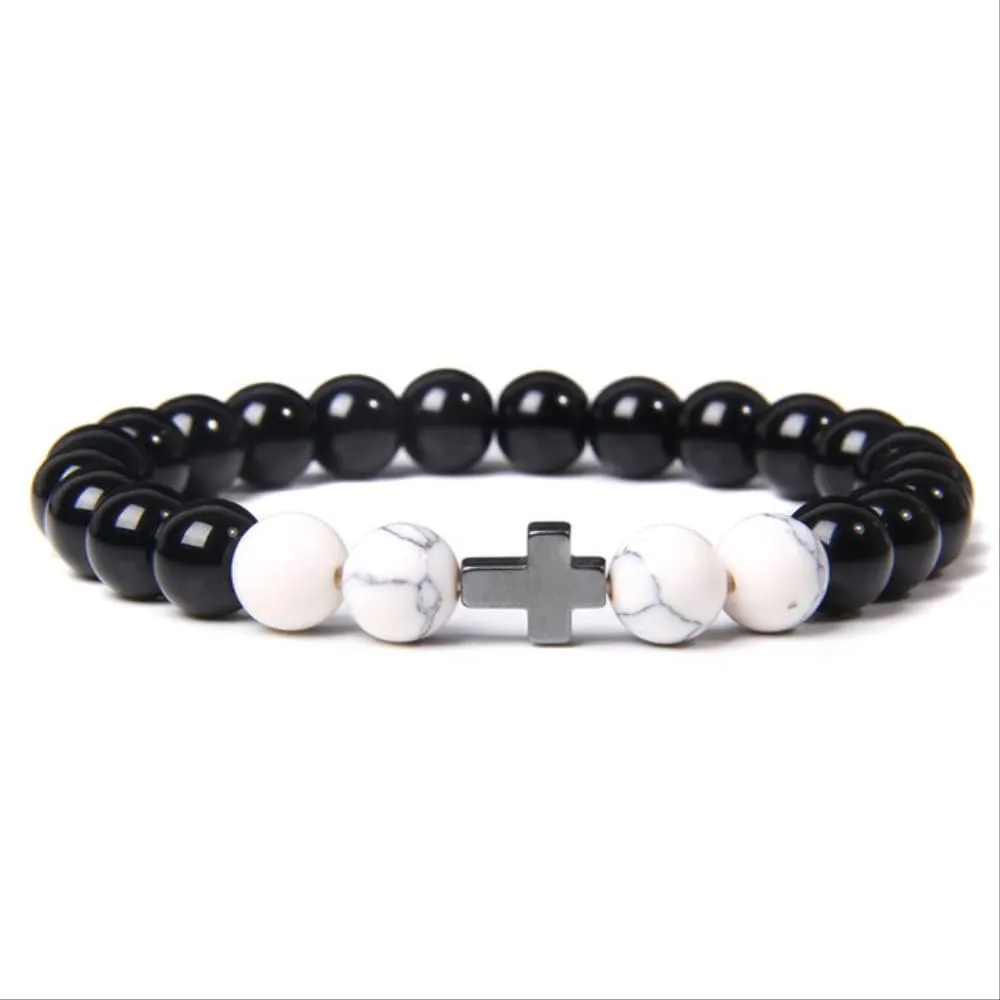 Jewelry Decoration, Buddhism Prayer Cross Bracelets Men Natural Healing Energy Polihsed Amethysts Pulsera Women Black Onyx Bangle 21cm Vermeil Jewelry Decoration,