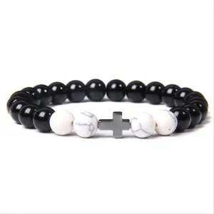 Jewelry Decoration, Buddhism Prayer Cross Bracelets Men Natural Healing Energy Polihsed Amethysts Pulsera Women Black Onyx Bangle 21cm Vermeil Jewelry Decoration,