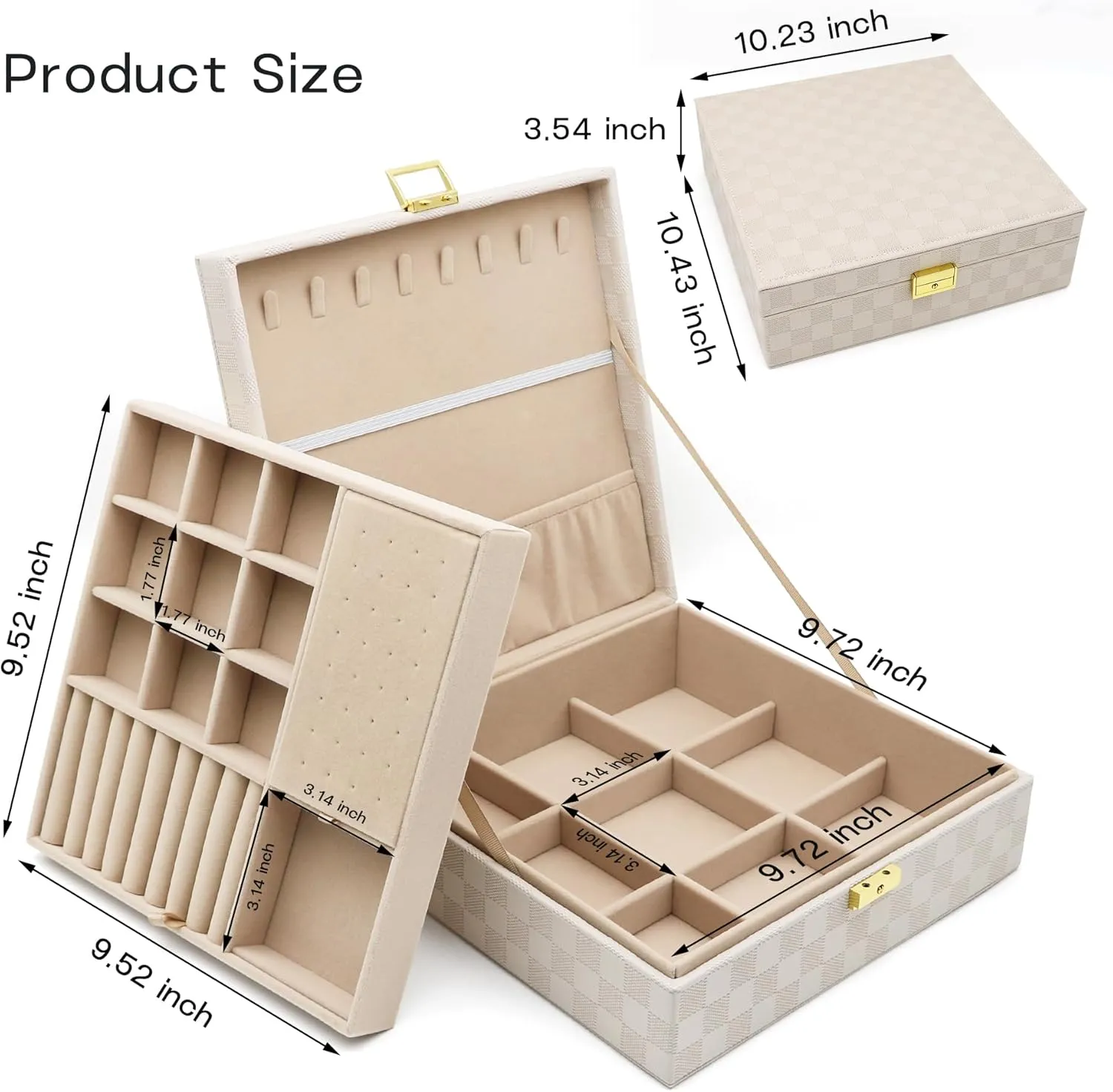 Jewelry Organizer Box, Jewelry Box Organizers for Women Girls, Jewellery Display Holder, 2 Layers Large Leather Jewels Storage Case for Earring, Rings, Necklaces, Bracelets, Watch, Ideal Gift (Beige)