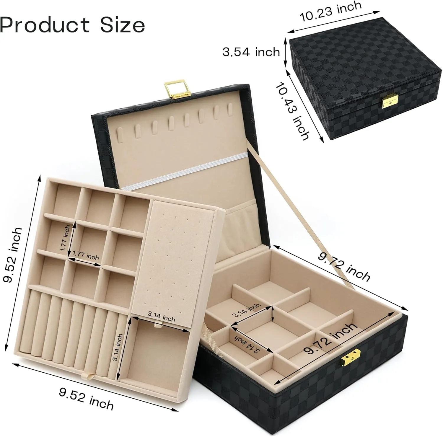 Jewelry Organizer Box, Jewelry Box Organizers for Women Girls, Jewellery Display Holder, 2 Layers Large Leather Jewels Storage Case for Earring, Rings, Necklaces, Bracelets, Watch, Ideal Gift (Black)