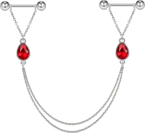 Jewelry With Chains 14G Barbells Nipple Chains Body Piercing Crystal 316L Surgical Stainless Steel Rings