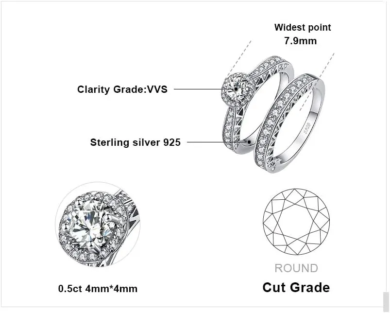 JewelryPalace 14K Gold Plated 925 Sterling Silver Cubic Zirconia Promise Rings for Her, Wedding Bands Engagement Rings for Women, Vintage Thick Anniversary 2ct Halo Simulated Diamond Ring Sets