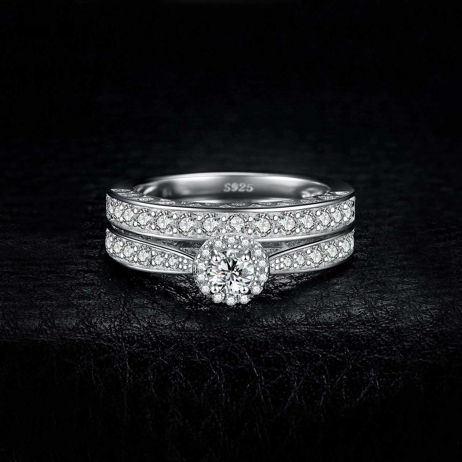 JewelryPalace 14K Gold Plated 925 Sterling Silver Cubic Zirconia Promise Rings for Her, Wedding Bands Engagement Rings for Women, Vintage Thick Anniversary 2ct Halo Simulated Diamond Ring Sets