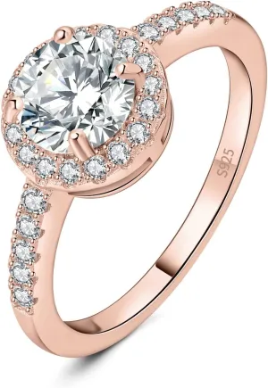 JewelryPalace 1.5ct Moissanite Round Cut Halo Engagement Rings for Women, 925 Sterling Silver Promise Ring for Her, Simulated Diamond Anniversary Wedding Ring Jewelry Sets VVS D-F