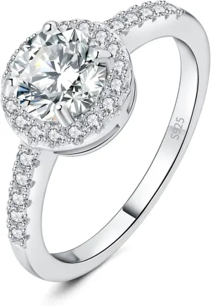 JewelryPalace 1.5ct Round Cut Cubic Zirconia Halo Engagement Rings for Women, 925 Sterling Silver Promise Ring for Her, Simulated Diamond Anniversary Wedding Ring Jewelry Sets